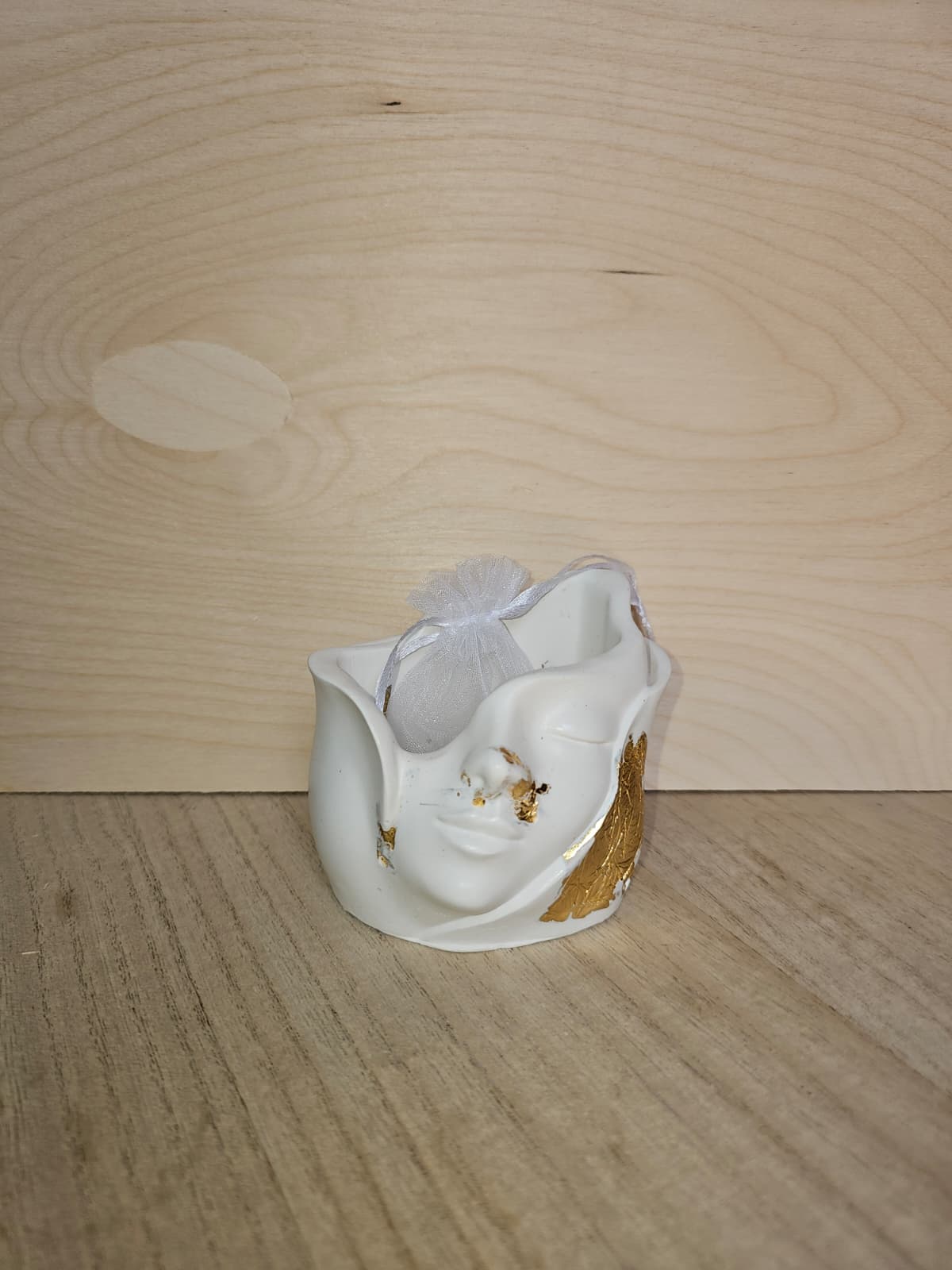 MezzoVolto in Gesso Ceramico con Foglia D'Oro - Con Colata di Cera